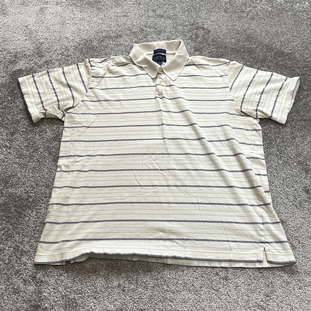 Club Room by Charter Club Polo Shirt Mens XL White Striped Collared Rugby Golf